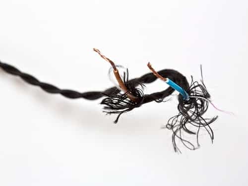 Frayed electrical wires
